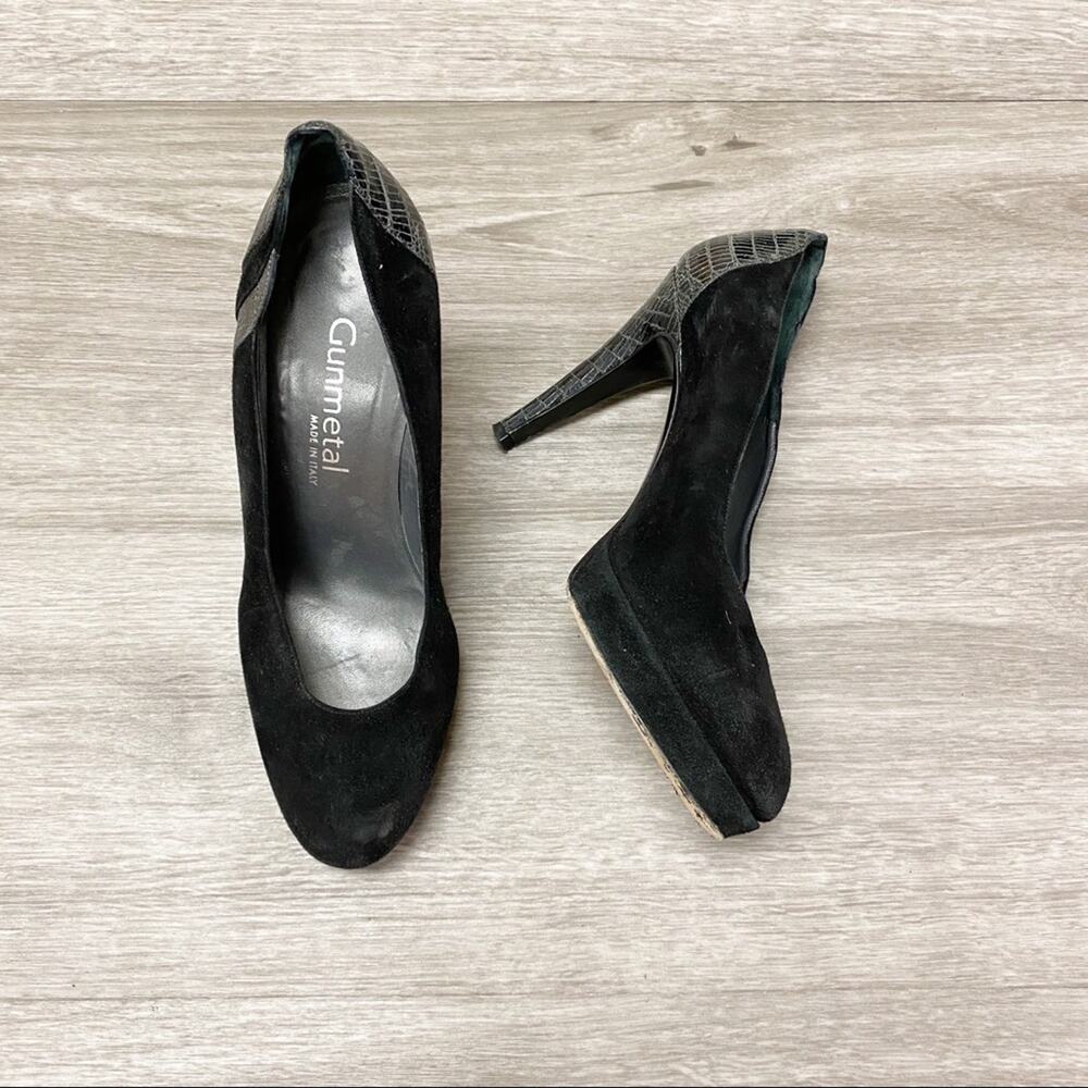 Gunmetal Made in Italy Suede & Leather Heels Black 37